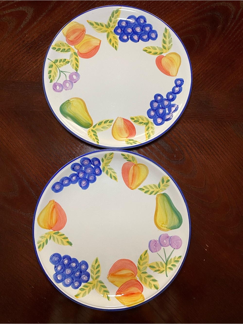 Hand-Painted Vintage Artist Touch Orchard Jubilee Ceramic Dinner Plates (2)